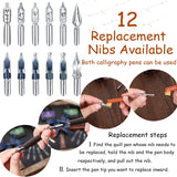 YICMY Calligraphy Pen Set,Calligraphy Set For Beginners Includes Oblique Pen Wooden Calligraphy Pen 12 Pen Nibs & 4 Different Color Inks Dip Pen Set Fountain Pen Set Retro Gift YICMY