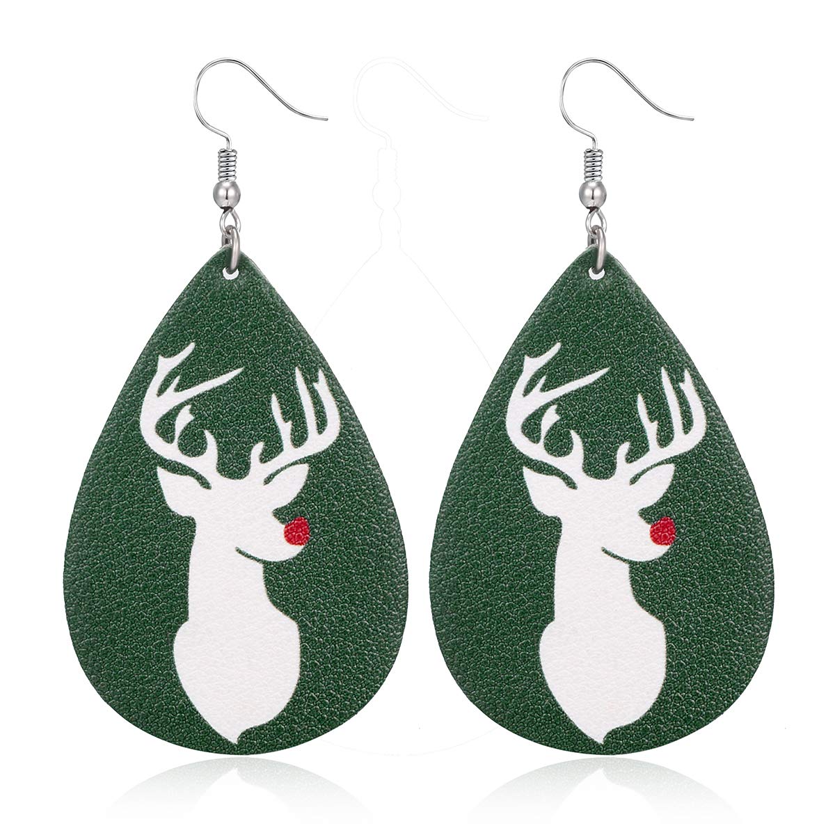 Christmas Faux Leather Earrings for Women Teardrop Dangle Earrings Plaid Petal Drop Earring Xmas Jewelry Accessory Gifts 16 Pairs AIDSOTOU