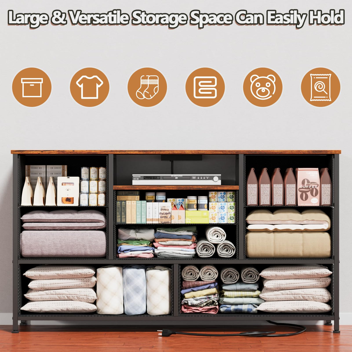 Furnulem 55'' TV Stand Dresser with 8 Drawers, Wood Desk Top - for Bedroom, Closet, Living Room Storage Furnulem