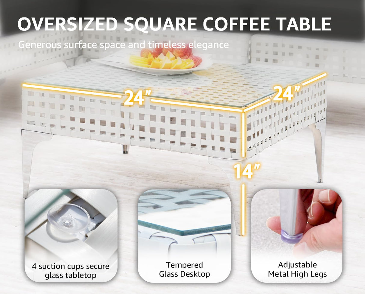 NICESOUL 7 Piece 28.7" High Back Patio Furniture Set, White PE Wicker Outdoor Conversation Sectional Sofa, Comfortable Deep Seat Modular Outdoor Patio Set for Backyard Porch Garden Deck, Black NICESOUL