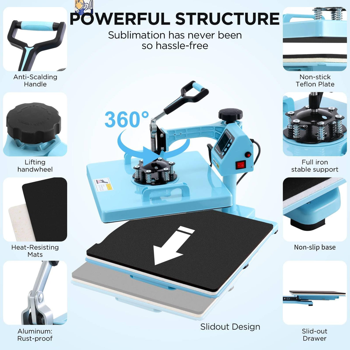 AKEYDIY Heat Press 15x15 inch 8 in 1 Slide Out Tshirt Press Machine with 30OZ Tumbler Attachment Sublimation Machine Digital Printing Transfer Heat Press Machine for T-Shirts Mugs Caps Plates,1400W AKEYDIY