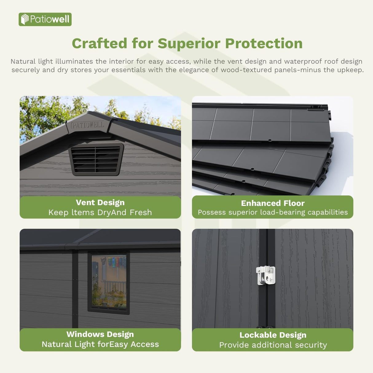 Patiowell 6 x 10 FT Outdoor Plastic Storage Shed with Floor - Lockable Resin Tool Shed, 2 Windows, Easy Assembly for Garden/Backyard (Dark Grey) Patiowell