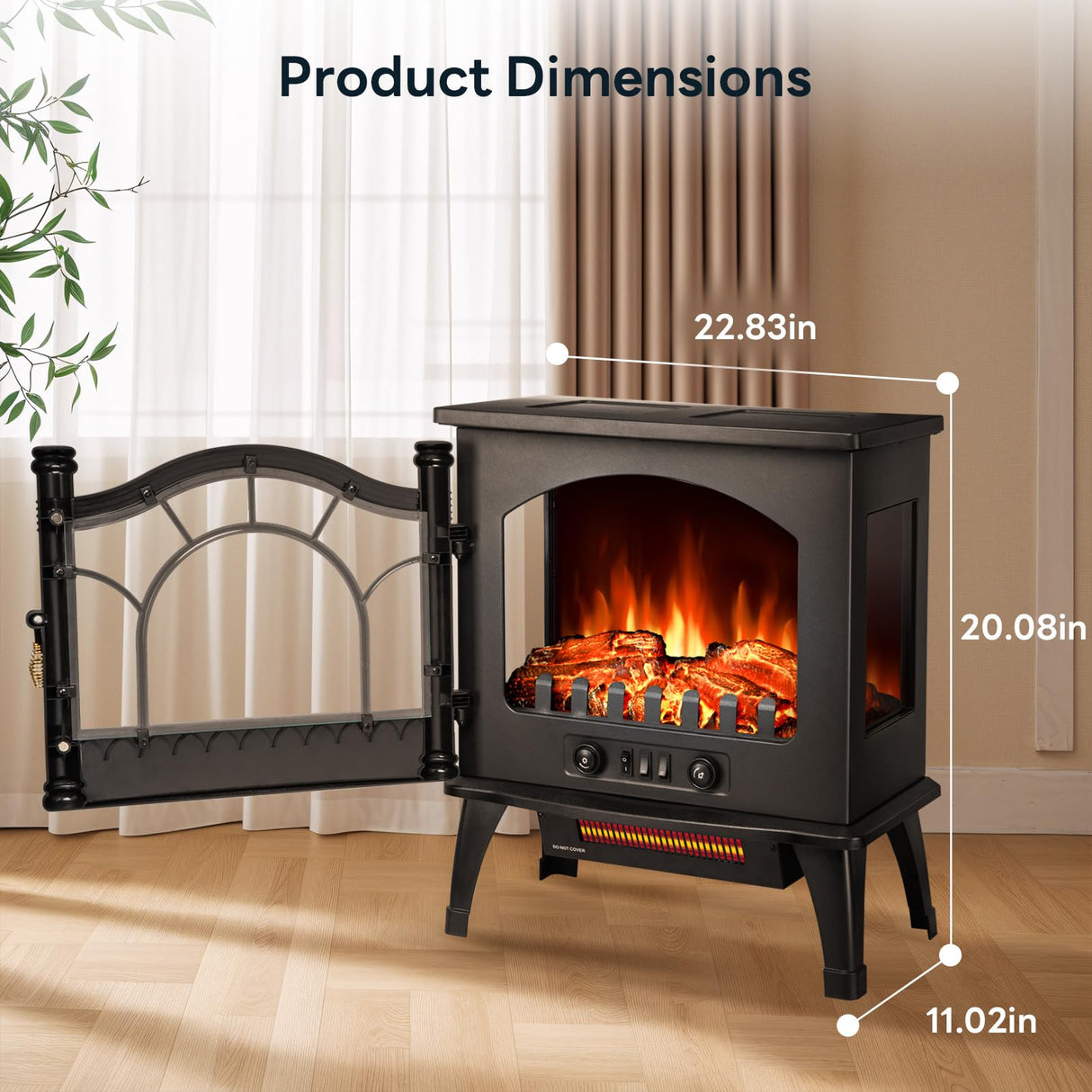 ZAFRO Freestanding Electric Fireplace Stove with Realistic Flame, 5100 BTU Electric Fireplace Heater with Retro Design, 1000W/1500W, Dual Safety Protection for Living Room, Bedroom ZAFRO