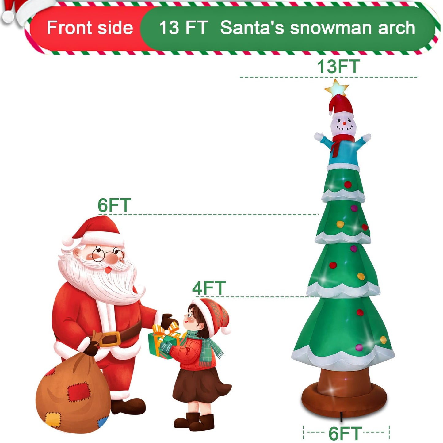 SHDEJTG 13ft Christmas Inflatable Outdoor Decoration Standing Christmas Tree Snowman Inflatable Patio Decoration with Built-in LED Lights for Christmas Holiday Party, Patio, Lawn Decoration