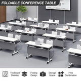 4PCS Folding Conference Table, Modern Mobile Meeting Table with Silent Wheels 47.2" D X 23.6" W X 29.5" H Wood Training Table for Office Reception Classroom Training JNMDLAKO
