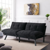 SoarTalent 67” Velvet Futon Sofa Bed Convertible Small Upholstered Couch 2-Seat Loveseat Sleeper with Adjustable Backrest and Armrest for Small Space Apartment,Gaming Room,Office(Black) SoarTalent