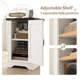 EnHomee End Tables with Charging Station,25" Farmhouse Wood Nightstand with Barn Door,Large Sofa Side Table with Adjustable Storage Shelf for Bedroom,Drawing Room,Hallway,Antique White EnHomee