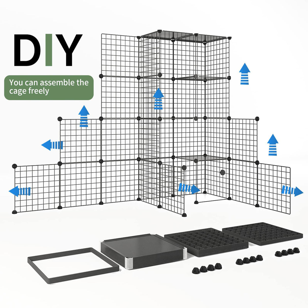 Oneluck Large Outdoor Cat House Catio Enclosure, DIY Cage Kennels Crate Spacious Exercise Place Ideal for 1-6 Cats, 55.1" L x 28.7" W x 69.8" H Balcony Playpen with 16 Platforms Super Large Door Oneluck