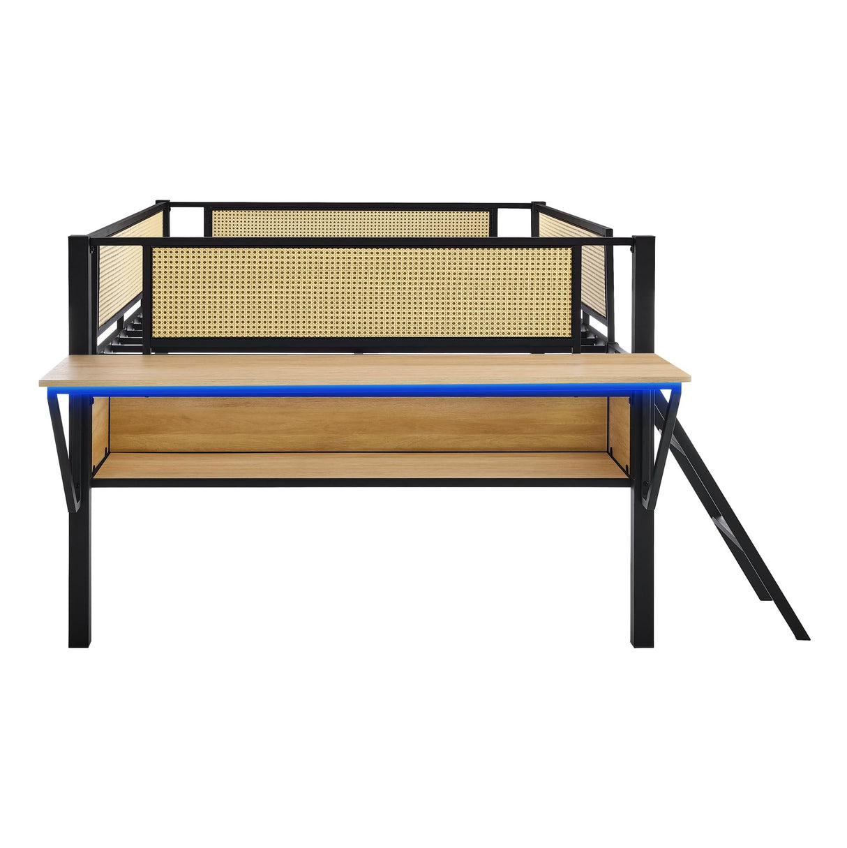 Bellemave Full Loft Bed with Desk, Gaming mid loft Bed with Desk, LED, Low loft beds for Adults, Teens, Kids, Black+Natural Bellemave