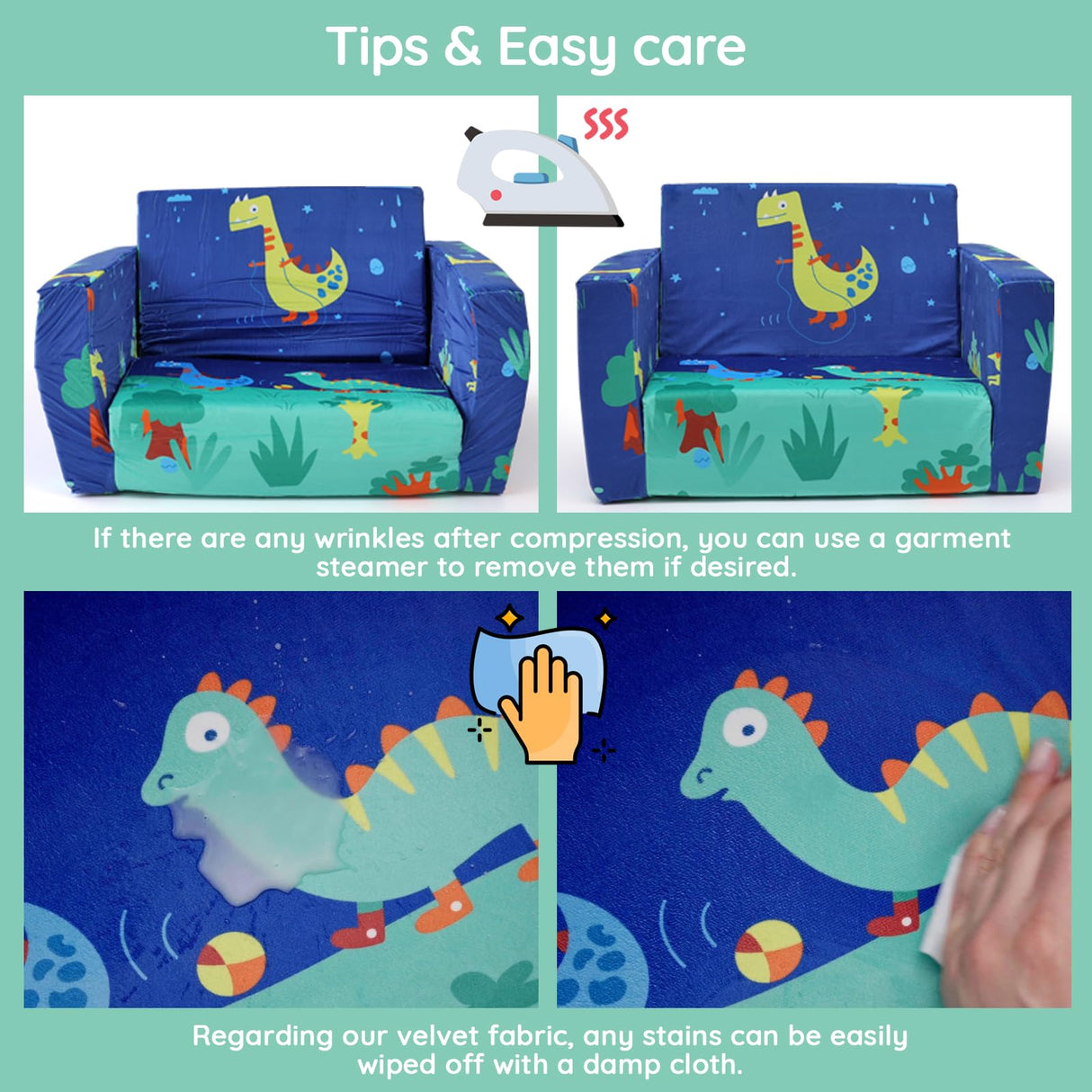 ACRABROS Kids Couch: Toddler Sofa Bed Fold Out for Gilrs Boys Baby Flip Out Convertible Lounge Chair Dinosaur ACRABROS