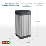 Keter Rockford Resin 38 Gallon Outdoor Kitchen Trash Can with Lid and Drip Tray for Easy Cleaning-Perfect for Patio Dining, Grey Keter