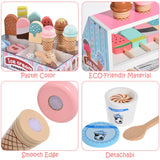 Wooden Ice Cream Toys Kids Kitchen Play Store for Toddlers Girls, Play Kitchen Accessories with Scoop & Menu & Fake Money, Wooden Toys for 3 4 5 Year Old Girls Boys Birthday Toyssa