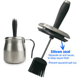 BBQ Basting Pot with Basting Brush - Stainless Steel Barbecue Sauce Pot with Silicon Basting Brush by Qidea, 32 OZ QIDEA