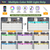 Loomie 12 Drawer White Dresser with Charging Station & Led Lights for Bedroom, Long 63" Quadruple Wide Dresser TV Stand for TVs up to 75", Large Dressers Organizer with 4 Open Cubbies for Living Room Loomie