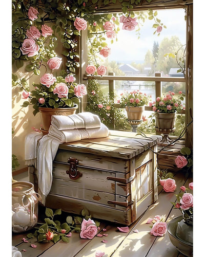 Rose Diamond Art Kits for Adults, Flowers Easy Crafts 5D Diamond Painting Dot Kit for Adult Beginners, Plant Flower DIY Round Dots Full Drill Diamonds Paintings Arts for Home Wall Decor Gifts 12X16 In