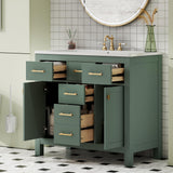 LUMISOL 36" Bathroom Vanity with Sink, Modern Green Bathroom Vanity with 4 Drawers & 2 Soft-Closing Doors, Free Standing Wooden Bathroom Cabinet with Resin Basin, Green LUMISOL