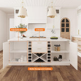 homary 72'' Kitchen Island with Seating Island Table with Wine Storage & 2 Drawers Marble Dining Table for 4 People homary