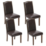 Sweetcrispy Dining Chairs Set of 4, Upholstered Leather Kitchen Room Chairs Mid Century Modern High-End Dining Room Side Chairs with Nailhead Trim and Wood Legs for Bedroom, Living Room, Brown Sweetcrispy