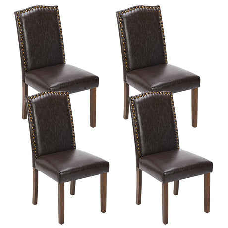 Sweetcrispy Dining Chairs Set of 4, Upholstered Leather Kitchen Room Chairs Mid Century Modern High-End Dining Room Side Chairs with Nailhead Trim and Wood Legs for Bedroom, Living Room, Brown Sweetcrispy