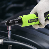 YOUGFIN Cordless Electric Ratchet Wrench 3/8", Power Socket Wrench 40 Ft-lbs, Brushless Torque Ratchet with 2 Batteries (2.0Ah) & Charger, Compact Electric Right Angle Ratchet for Car Narrow Space 12v Yougfin