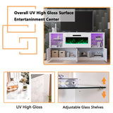 AMERLIFE Modern 3-Piece High Gloss Fireplace TV Stand & Bookcase Set in White AMERLIFE