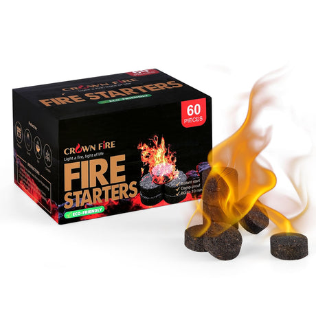 Fire Starters for Solo Stove Mesa, 60 Count Fire Starter, Fireplace Starter Great Accessories Tool for Grilling Camping Cooking Campfires and BBQ Light Fire Wood Charcoal and Sticks CROWN FIRE