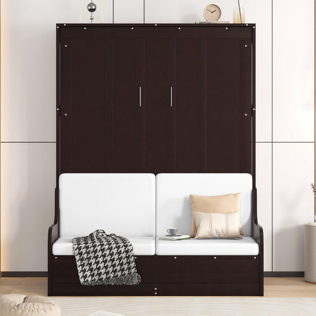 Merax Queen Size Murphy Bed Frame, Modern Wall Bed Can Be Folded into Cabinet, Chair with Cushion, Espresso Merax