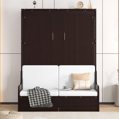 HABITRIO Queen Size Murphy Bed, Wooden Queen Murphy Bed Wall Bed with Sofa and Cushion, Espresso