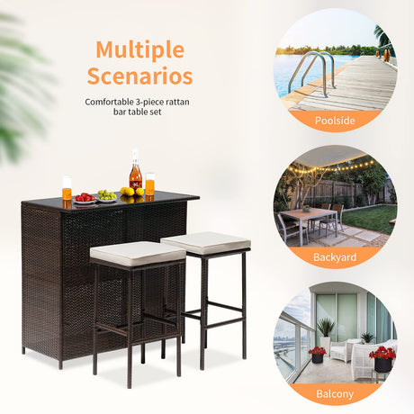 FDW Khaki Wicker 3-Piece Patio Set with Chairs & Coffee Table for Outdoor Relaxation FDW