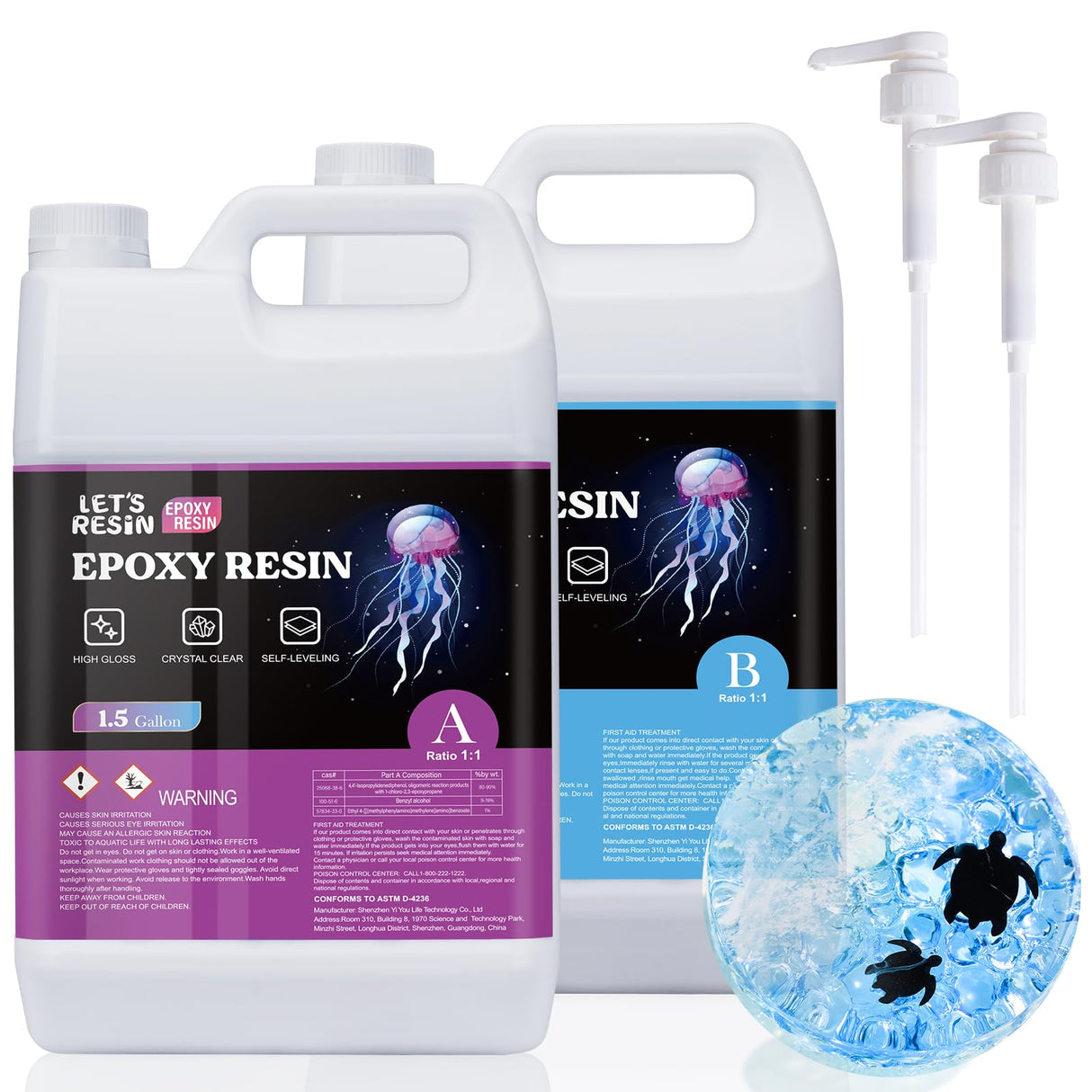 Bundle Set of 44OZ Turquoise Resin Epoxy and 3 Gallon Epoxy Resin LET'S RESIN EPOXY RESIN