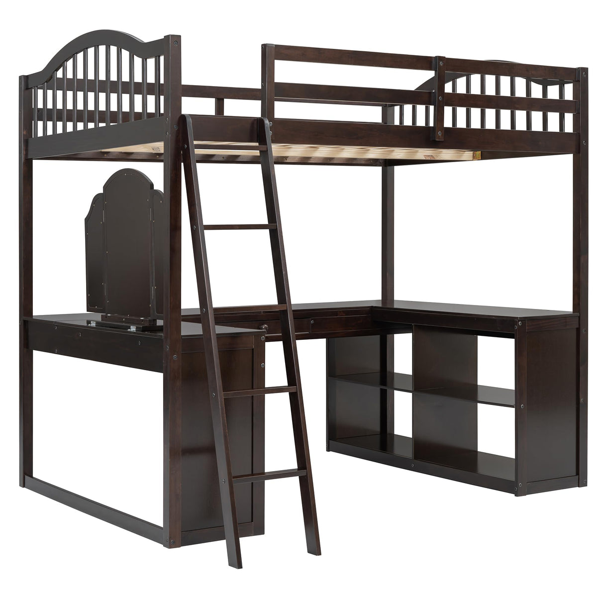 Harper & Bright Designs Full Size Loft Bed with Stairs, Solid Wood Full Loft Bed with 2 Four-Layer Storage Cabinets and Curtain, Full Storage Bed Frame for Kids Teens,White+Blue Harper & Bright Designs