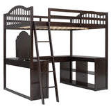 Harper & Bright Designs Full Size Loft Bed with Stairs, Solid Wood Full Loft Bed with 2 Four-Layer Storage Cabinets and Curtain, Full Storage Bed Frame for Kids Teens,White+Blue Harper & Bright Designs
