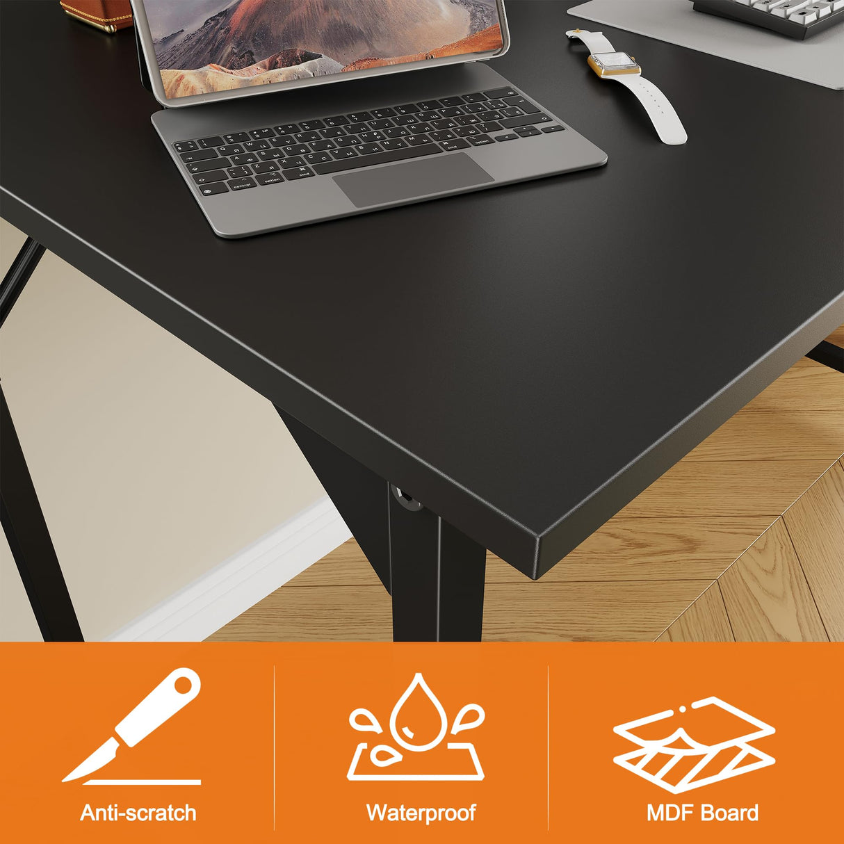 Grandder 40 inch Computer Desk, Small Home Office Desk Study Writing Kid Table, Simple PC Gaming Desk, Adjustable Feet, Black Grandder