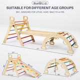 BlueWood Pikler Triangle Set, Foldable Wooden Climbing Toys Set, Indoor Playground Jungle Gym, Montessori Climbing Set for 2-6 Years Old, Toddlers, Baby, Kids (Rainbow) BlueWood