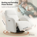 HULALA HOME Glider Recliner Nursery Chair with Adjustable Headrest and Lumbar Support, Modern Power Recliner with USB Port and Nightlight, Swivel Rocker Glider for Nursing Room Bedroom, White HULALA HOME
