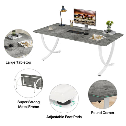 Tribesigns Executive Desk, 63” W x 31.5” D Large Office Desk, Modern Computer Desk Conference Table Meeting Room Table, Business Furniture for Home Office, Gray and White