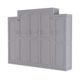 Versatile Wooden Murphy Bed Wall Bed with 2 Wardrobe and Storage Shelf,Foldable Platform Bedframe for Guest-Room Bedroom Study Office Use (Gray#Shelf, Queen) Brabrety