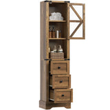DWVO Tall Bathroom Storage Cabinet, 68" Farmhouse Storage Cabinet with Adjustable Shelves & Storage Drawers, Floor Storage Cabinet for Bathroom, Living Room, Antique Brown DWVO
