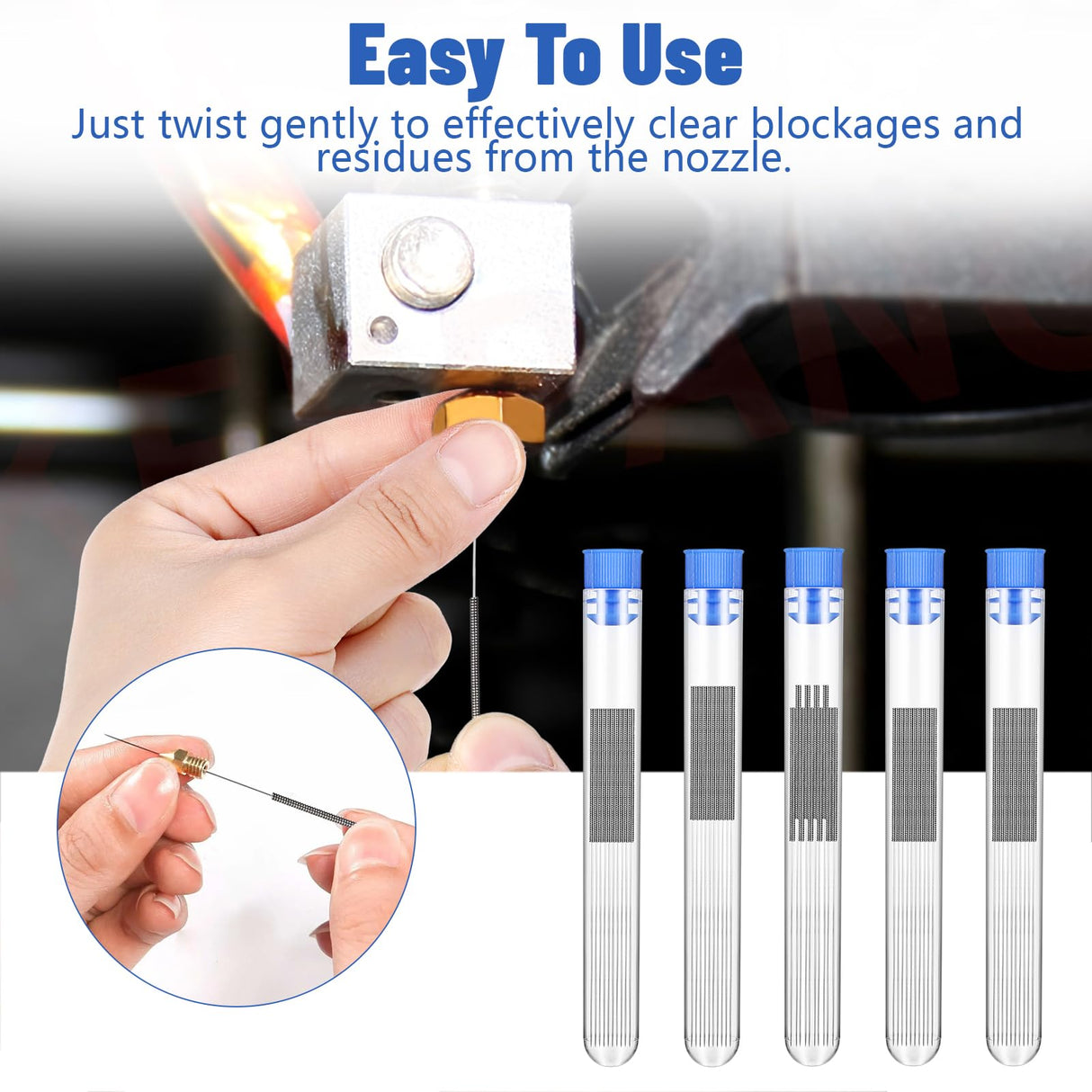 Andibro 50pcs 3D Printer Nozzle Cleaning Kit,0.2/0.25/0.3/0.35/0.4mm Nozzle Needle, Stainless Steel Cleaning Needles 3D Printer Nozzle Cleaner for 3D Printer Accessory (0.2/0.25/0.3/0.35/0.4mm) Andibro