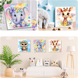 4 Pack Animal Paint by Number for Kids with Wooden Frame, Paint by Numbers for Kids Animals Ages 4-8-12, Easy Elephant Owl Giraffe Zebra DIY Acrylic Oil Painting Kits for Home Wall Decor (8X8 inch) xackcme