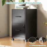 AQY 2 Drawer Mobile File Cabinet with Lock, Rolling Metal Filing Cabinet for Home Office, Vertical File Cabinet on Wheels, Small Black File Storage Cabinets for Legal/Letter/A4 Files Assembly Require AQY
