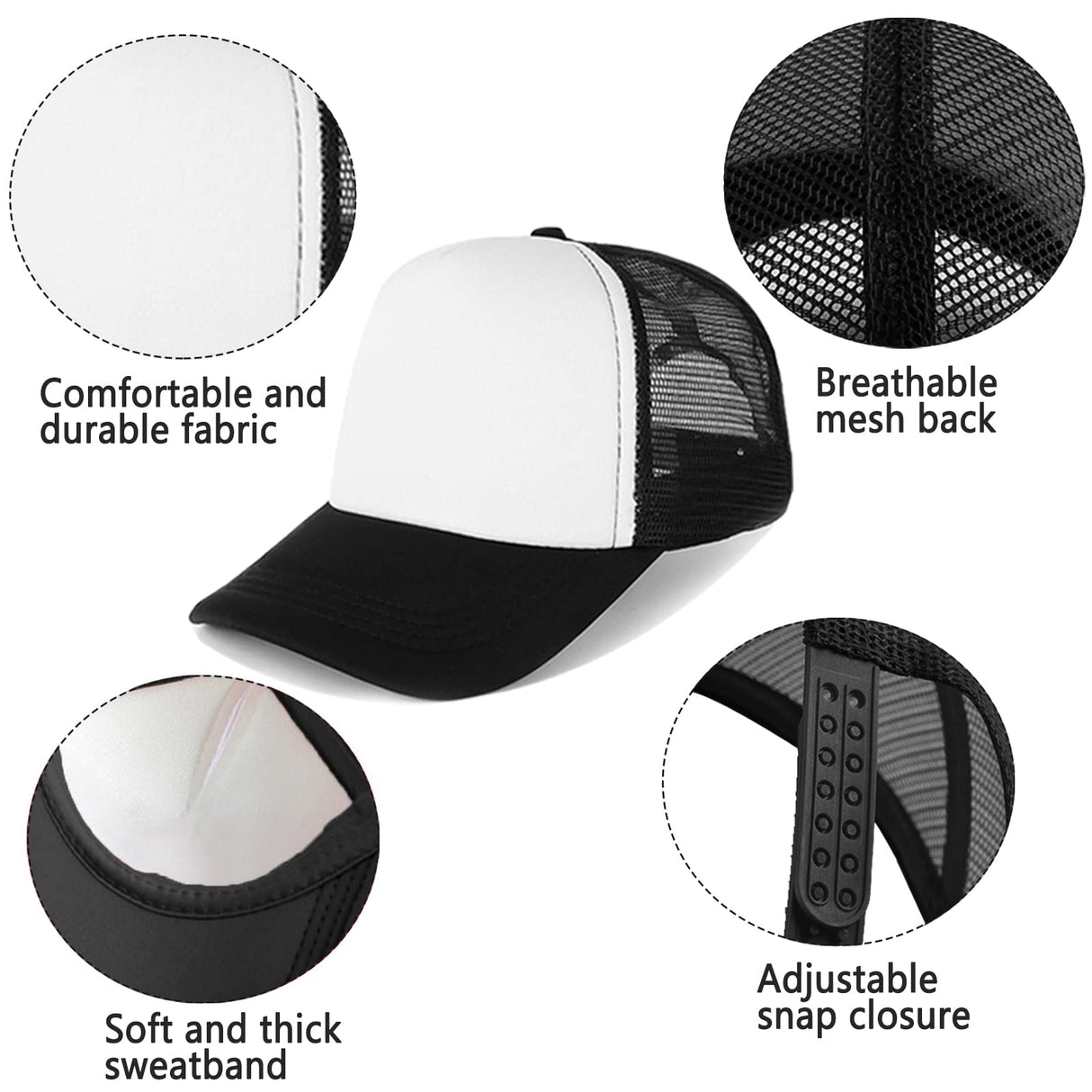 Ultrafun 12 Pack Trucker Hat Summer Mesh Sublimation Blank Hats Adjustable Snapback Baseball Hats for Men Women (12Pack-Black White) Ultrafun