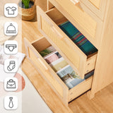 Graficial 4 Drawer Dresser, Dresser for Bedroom, Hamilton Rattan Chest of Drawers, Tall Bedside Storage Chest Dresser for Bedroom,Living Room, Oak Graficial