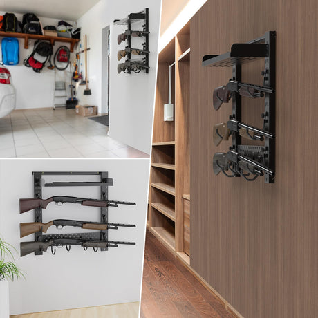 OneTigris Gun Rack Wall Mount 12, Hold Up 80lbs Indoor Gun Rack for Wall with Shelf Horizontal with 10 Hooks and 1 Removable Gun Accessories Tray 21.5"*22.1" ONETIGRIS