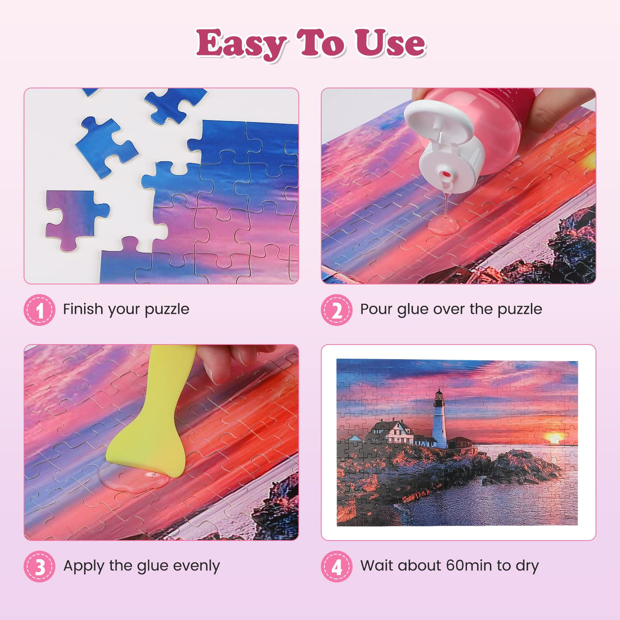 GHHKUD Jigsaw Puzzle Glue,450ML Puzzle Glue Clear with Applicator Brushes for Puzzle Paper Wood, Replace Puzzle Saver Sealer for Over Thousands Pieces of Puzzle Glue Sheets Accessories Tools (Pink) GHHKUD