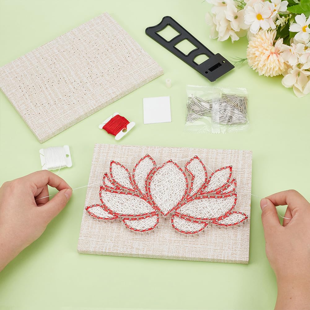 INFUNLY DIY Lotus Flowers String Art Kit for Adults, 9x6.2 inches, Modern Floral Wall Art, Easy to Make DIY Nail String Art Kit with Instruction, Multicolor, Unisex, Non-Foldable INFUNLY