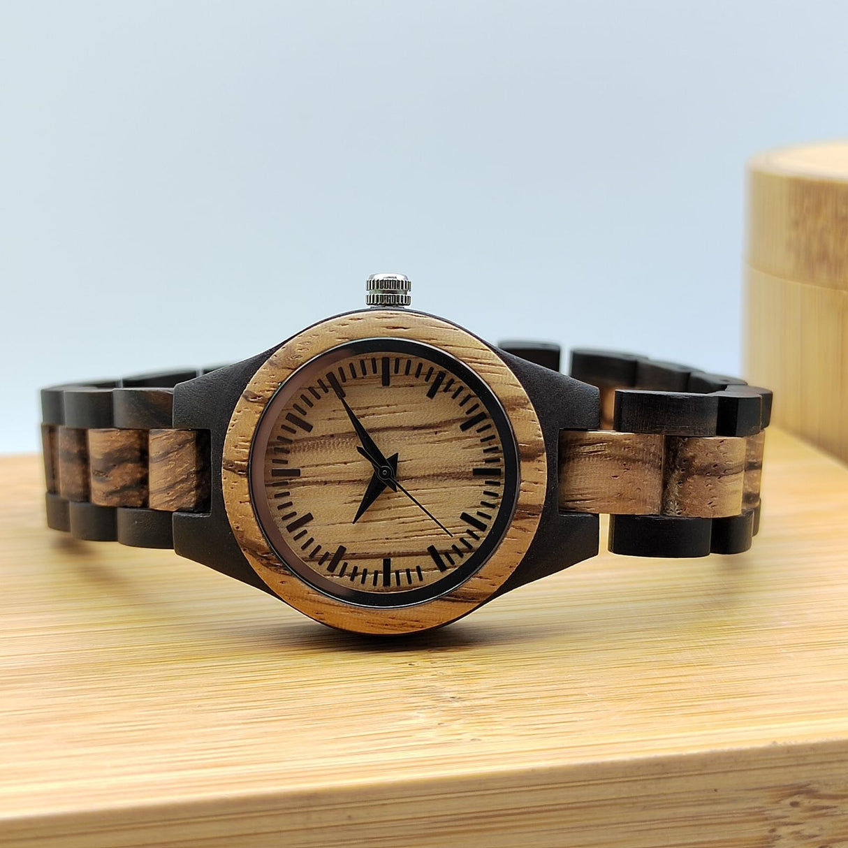 MISHIKG Women's Wooden Watch Lightweight Analog Handmade Quartz Wood Watches Brown Dial Adjusted Band with Extra Links MISHIKG