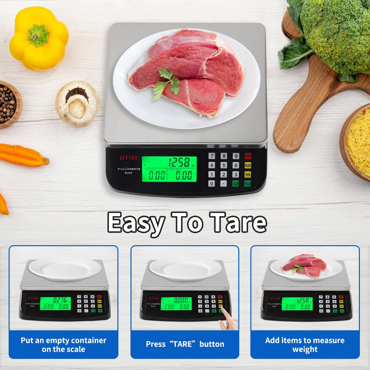 KNSWE Large Digital Kitchen Scale Black 40KG/88LB Commercial Food Weight Scale Cooking Meat Baking Bread Price Computing Scale Stainless Steel Counting Scale for Deli Stores Tare Function KNSWE