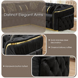 110.5" Luxury Velvet L Shape Chesterfield Sofa Set with Glod Metal Accents, Oversize Victorian Curved Arm Sofa Sectional Couches for Living Room with 7 Pillows, Left Chaise, Black WIN FORCE