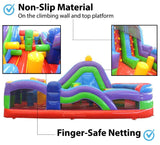 29'L Radical Run Inflatable Obstacle Course with Climbing Wall, Retro Rainbow, 16' Wide x 15' Height, Commercial Grade Interactive Bounce House, Includes: Blower and Stakes TentandTable